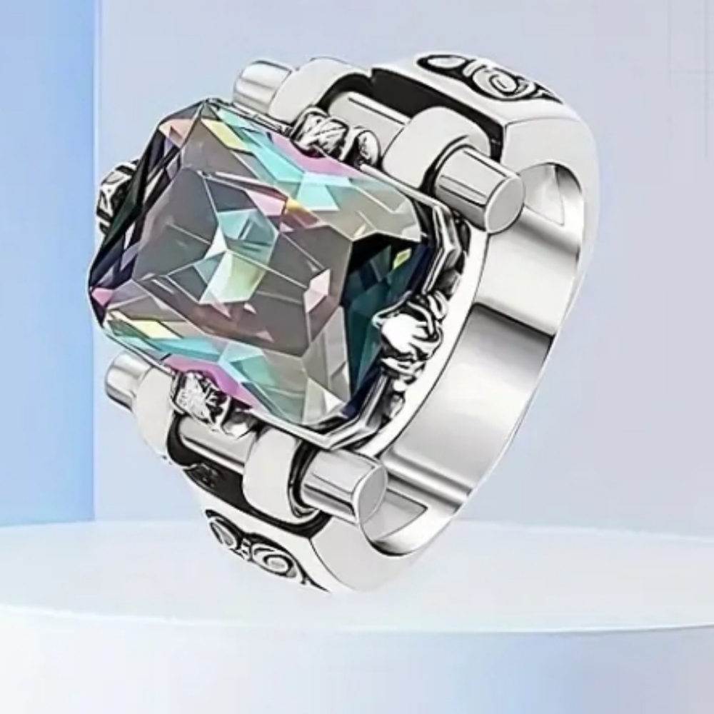 Silvertone Multicolor Gemstone Ring - image 4